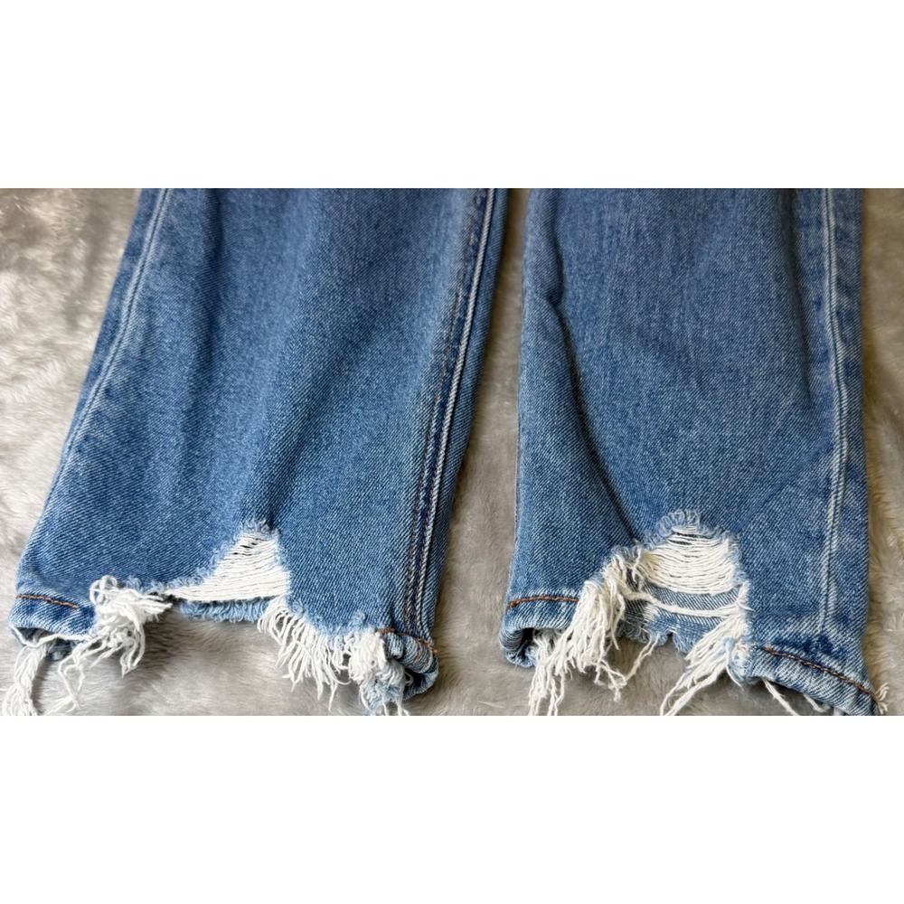 American Eagle Womens Size 6 Mom Jeans Distressed High Rise Raw Hem Blue Denim - Picture 8 of 16